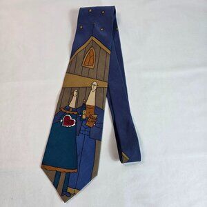 1991 Beatles "When I'm 64" Silk Necktie Apples Corp Whimsical Stylized Couple
